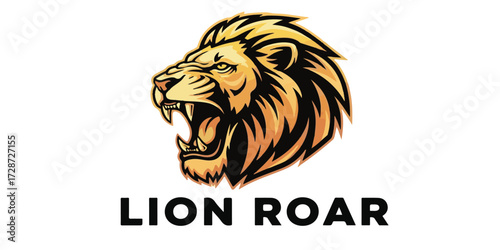 Majestic Roaring Lion Illustration with Bold Golden Tones