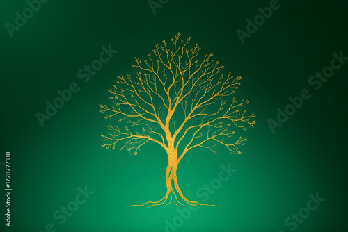 Golden Tree of Life on a Gradient Green Background