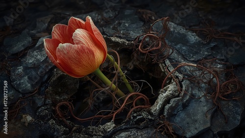 Flower in dark background , AI Generated.