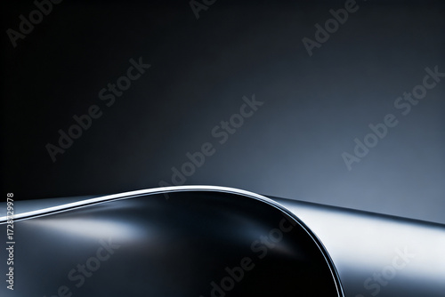 Close-up of a sleek, curved metallic surface with reflective properties against a dark gradient background