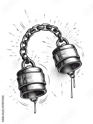 Broken handcuff Freedom concept, Hand Drawn Sketch Vector illustration.