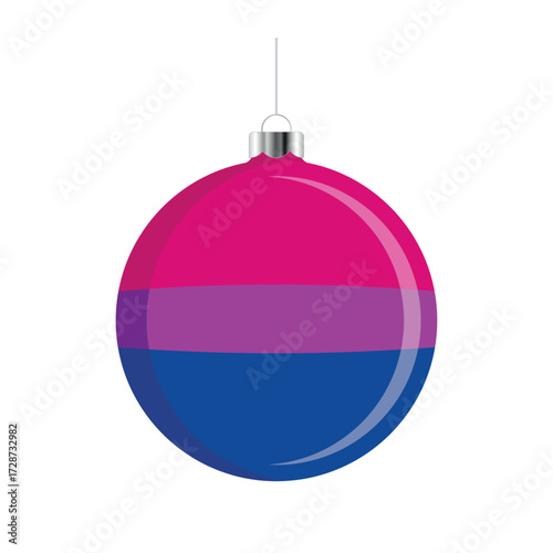 Bisexual Christmas ball icon vector isolated on a white background. LGBTQ+ decorative Christmas tree ornament. Christmas hanging bauble with a Bisexual pride flag symbol. LGBTQ holiday season icon