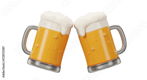Celebratory Toast: Two Beer Mugs Clinking Together in a 3D Rendered Style