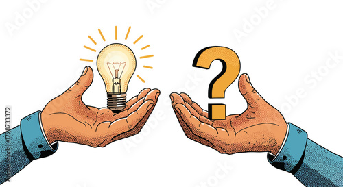 Conceptual illustration showcasing the contrast between ideas and unanswered questions