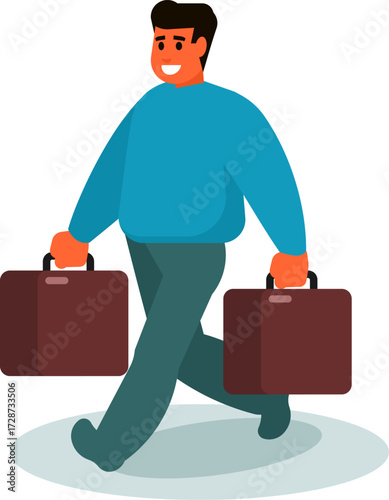 Walking Man with Two Suitcases Vector Illustration