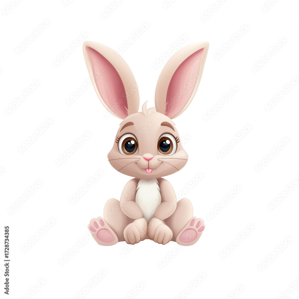 Obraz premium Cute cartoon bunny with big ears and pink paws