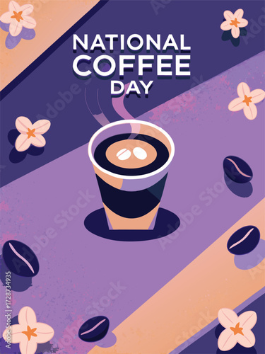 Coffee day poster design. Vector illustration in flat style.