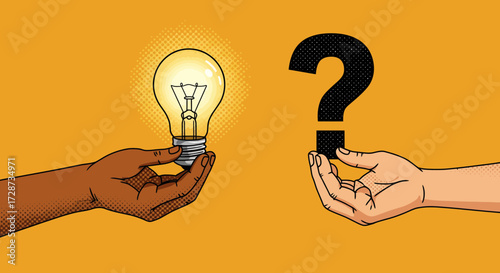 Illustration showcasing the contrast between having an idea and asking questions concept
