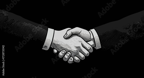 Monochrome Handshake Illustration Depicting Agreement and Partnership