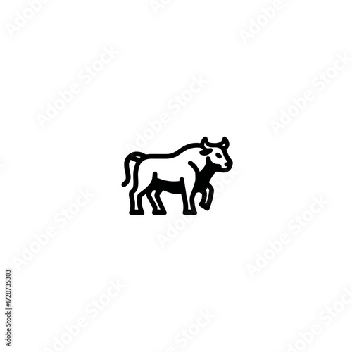 Simplified black outline drawing of a walking bull with muscular build on a white field