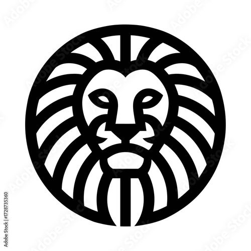 A stylized lion's head, depicted in black, enclosed within a circle, showing a strong, regal form