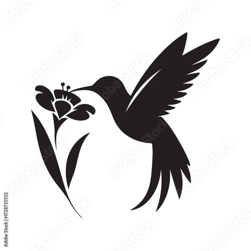 hummingbird sipping from flower vector silhouette clip art logo design illustration