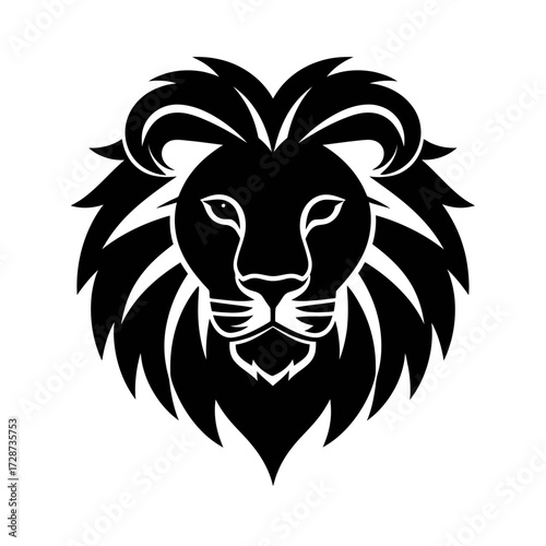 Simple Black Silhouette Icon of Lion Face – Minimal Vector Design on White Background
