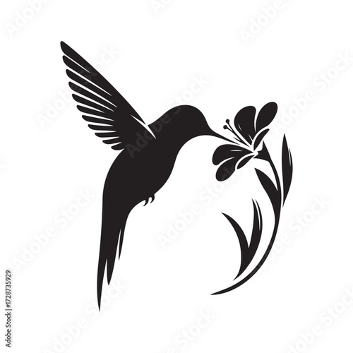 hummingbird sipping from flower vector silhouette clip art logo design illustration