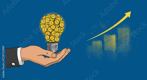 The concept of money and business growth represented by a lightbulb full of coins
