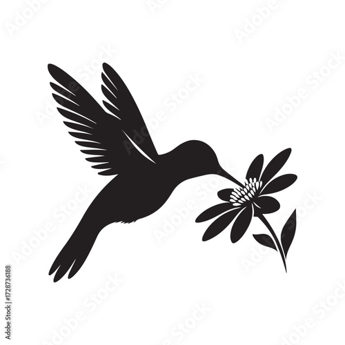 hummingbird sipping from flower vector silhouette clip art logo design illustration