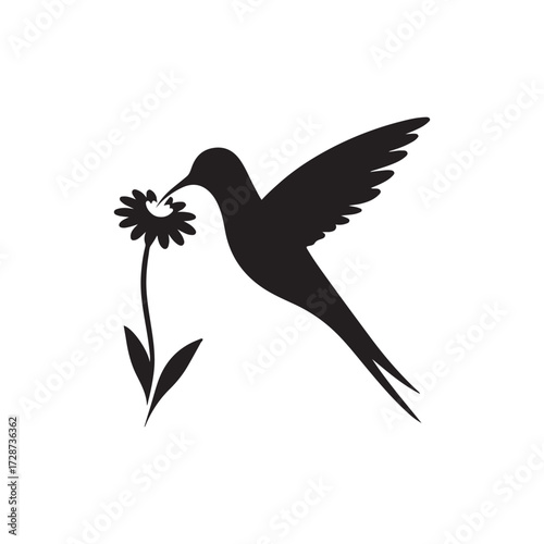 hummingbird sipping from flower vector silhouette clip art logo design illustration