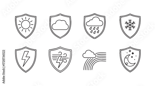 Set of weather icons featuring sun cloud rain lightning snow wind rainbow moon stars vector