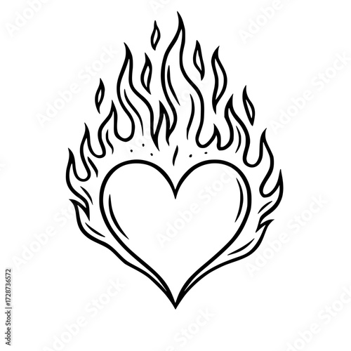 Passionate love in flames, a heart on fire with intense emotion and burning desire, hot romance