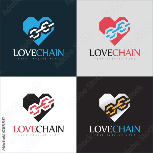 Love chain geometric heart logo set template design