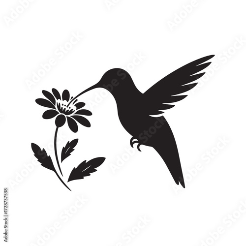 hummingbird sipping from flower vector silhouette clip art logo design illustration