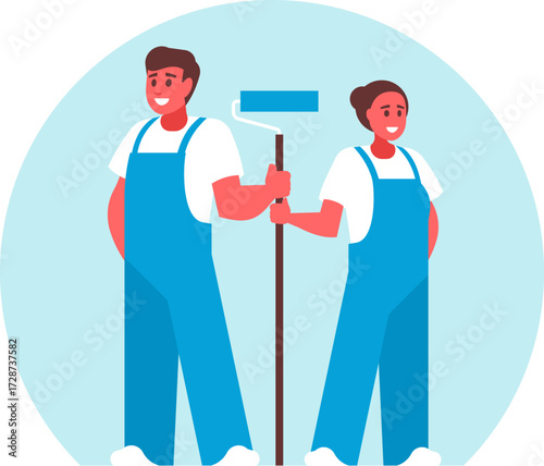 Two Painters Working Vector Illustration
