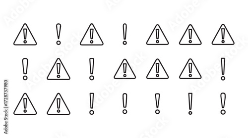 Collection of exclamation mark and warning triangle icons for alert and danger symbol usage vector