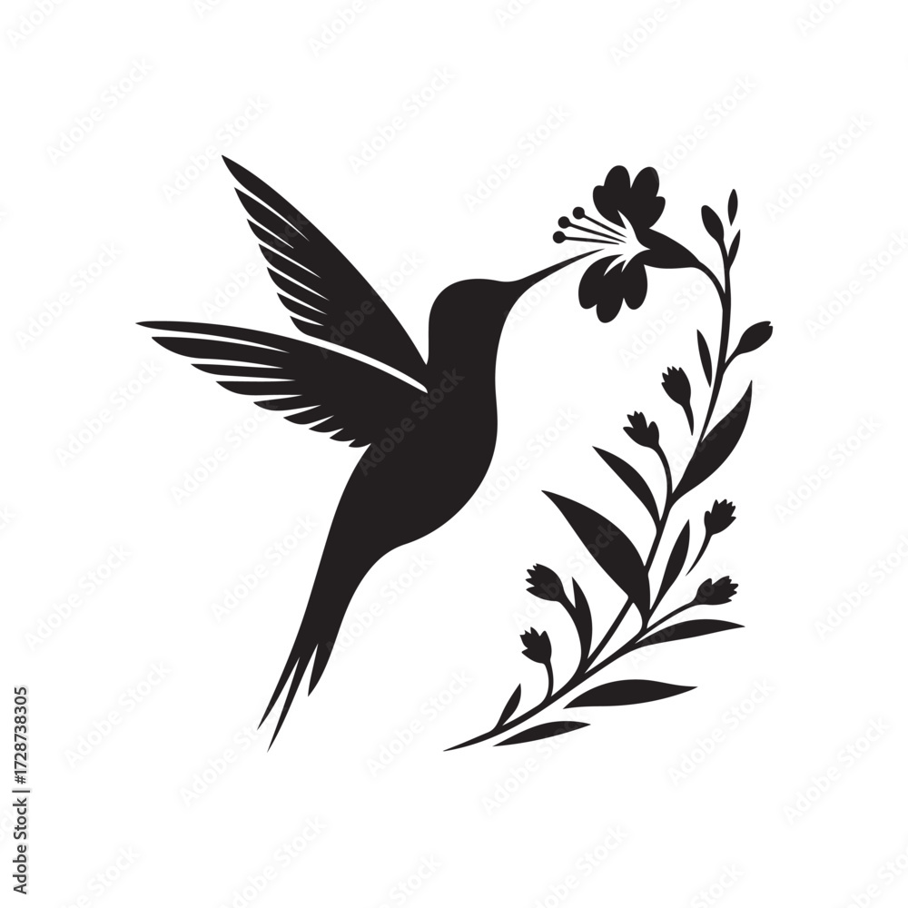 Obraz premium hummingbird sipping from flower vector silhouette clip art logo design illustration