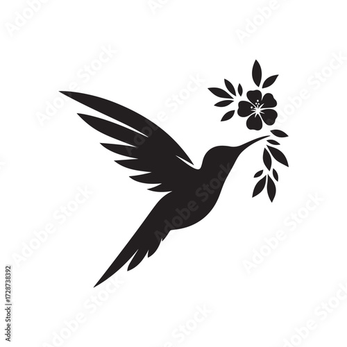 hummingbird sipping from flower vector silhouette clip art logo design illustration
