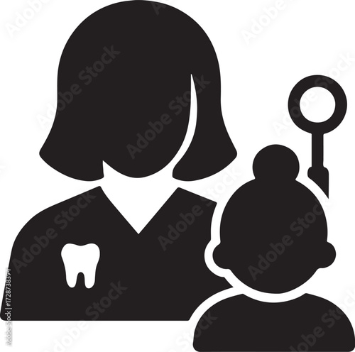 Silhouette vector of a parent with child dentist icon for family dental care, clinic, and oral health.