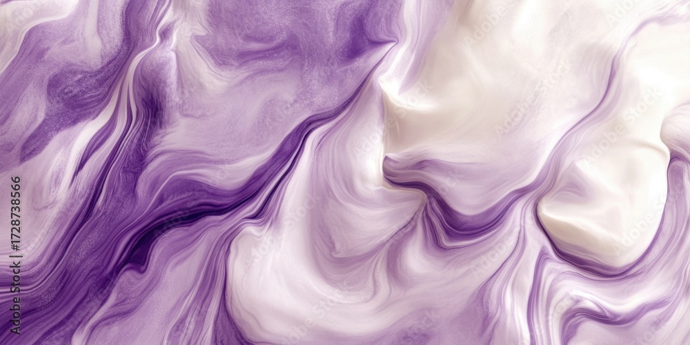 Fototapeta premium Abstract purple and white fluid art with swirling patterns