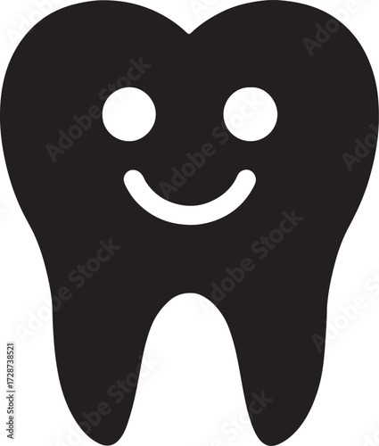 Silhouette vector of a smiling child tooth icon for pediatric dental care, kids clinic, oral health design.