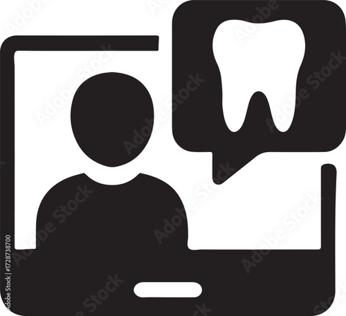 Silhouette vector of an online dentist consultation icon for virtual dental care, clinic, and oral health.
