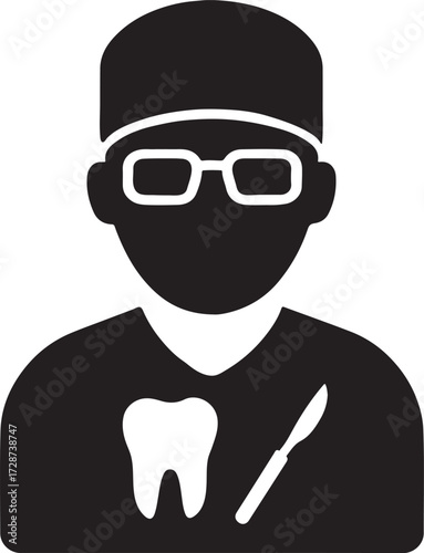 Silhouette vector of an oral surgeon icon for dental surgery, tooth extraction, clinic, and oral health.