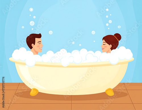 Couple enjoying a bubbly bath