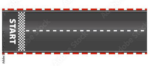 Race road Start top view asphalt track, sport speedway racetrack, competition roadway. border red and white.