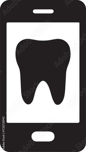 Silhouette vector of a mobile dental app icon for digital dentistry, clinic, oral care, and health.