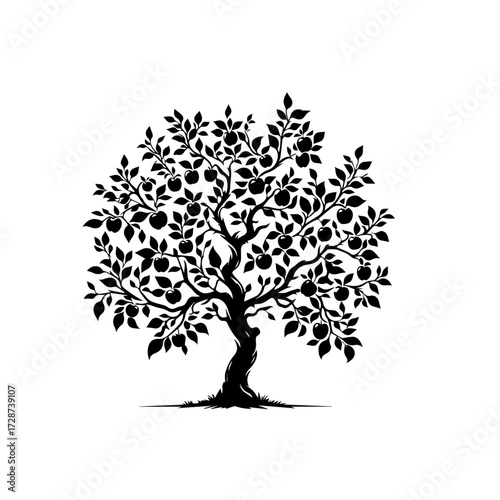 Apple Tree Vector Illustration – Orchard Fruit Tree with Ripe Apples