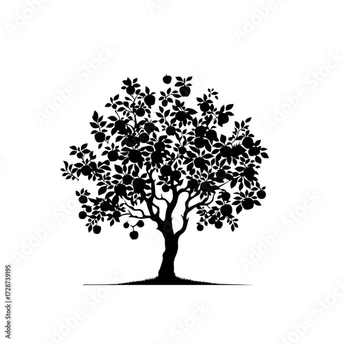 Apple Tree Vector – Lush Orchard Tree with Ripe Apples for Farm and Nature Illustration