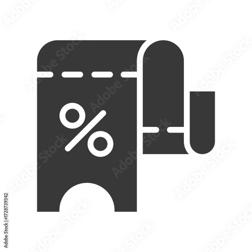 A black and white silhouette of a ticket with a percentage sign