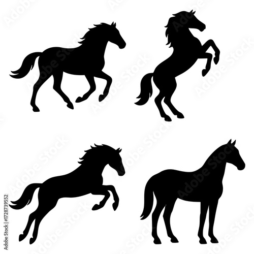 Horse silhouettes collection on white background