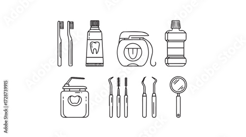 Collection of dental hygiene tools and supplies for oral care and healthy teeth vector