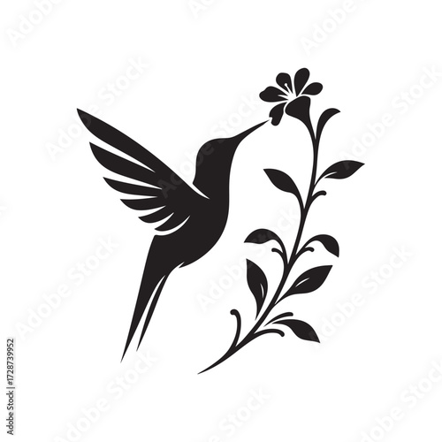 hummingbird sipping from flower vector silhouette clip art logo design illustration