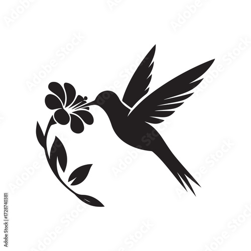 hummingbird sipping from flower vector silhouette clip art logo design illustration