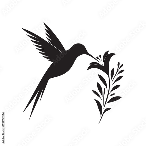 hummingbird sipping from flower vector silhouette clip art logo design illustration