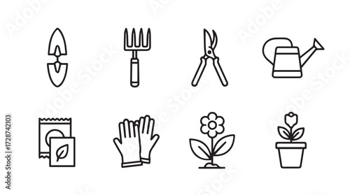 Gardening tool icons set flat design elements for outdoor activity and horticulture concept vector