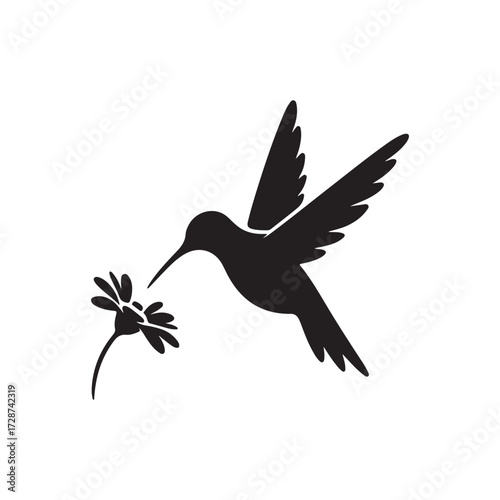 hummingbird sipping from flower vector silhouette clip art logo design illustration