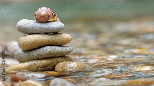 Stones stacked by water feature