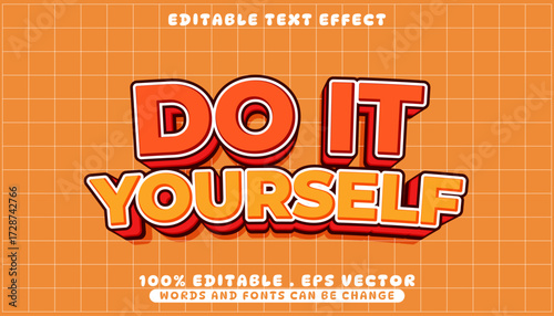 DO IT YOURSELF Editable Text Effect with 3D Style and Orange Grid Background