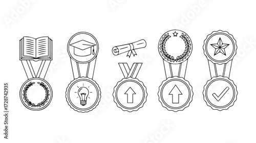 Collection of academic achievement medals celebrating education success and graduation milestones vector